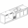 Refrigerated bar counter with 3 doors, coffee machine table top and sink, length 300 cm