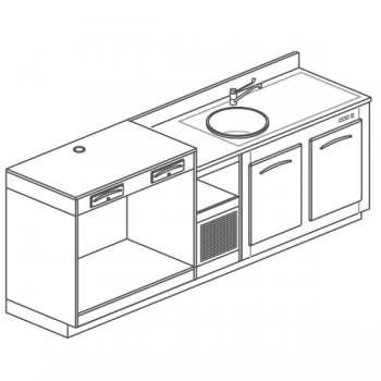 Refrigerated bar counter with 2 doors, coffee machine table top and sink, length 250 cm