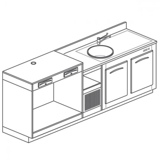 BANCO REFRIGERATO CON 2 VANI, PIANO MACCHINA CAFFÈ E LAVELLO - L.250 cm