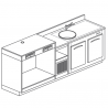 Refrigerated bar counter with 2 doors, coffee machine table top and sink, length 250 cm