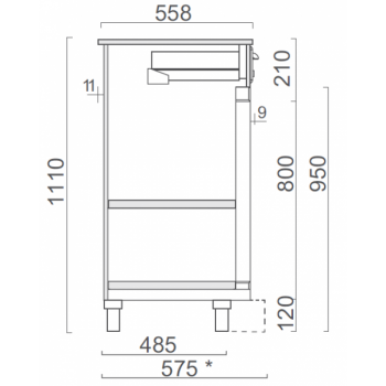 BANCO CASSA COMPLETO DI CASSETTO DI SERVIZIO E CASSETTO CON CHIAVE SU VANO A GIORNO CON RIPIANO INTERMEDIO - L.150 x H.111 cm