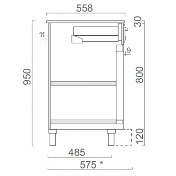 COMPTOIR CAISSE COMPLET AVEC TIROIR DE SERVICE ET TIROIR À CLÉ SUR COMPARTIMENT OUVERT AVEC ÉTAGÈRE INTERMÉDIAIRE - L.150 x H.95