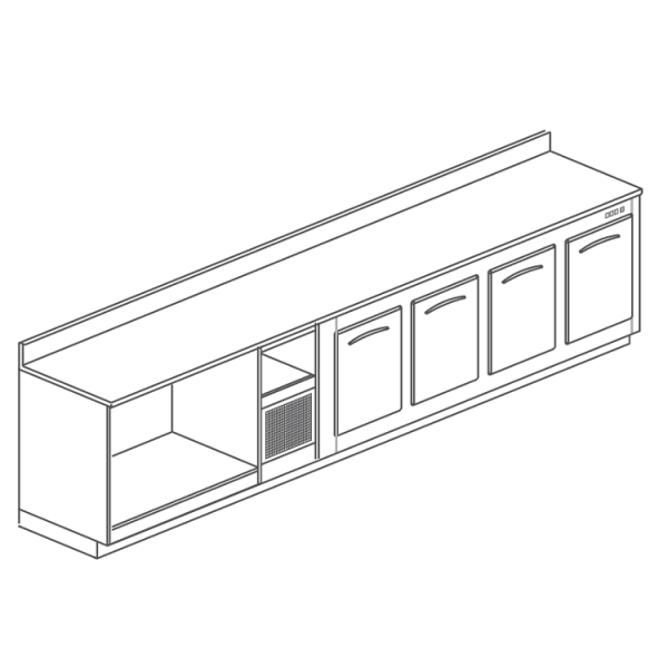 COMPTOIR DE BAR RÉFRIGÉRÉ EN ACIER INOXYDABLE À 4 COMPARTIMENTS - L.350 cm