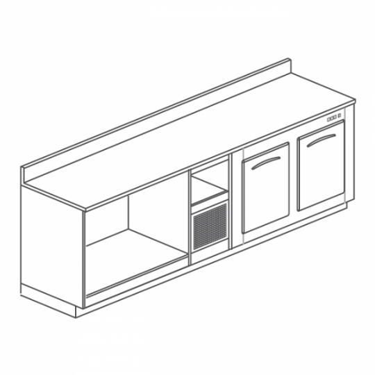 BANCO BAR REFRIGERATO IN ACCIAIO INOX CON 2 VANI - L.250 cm