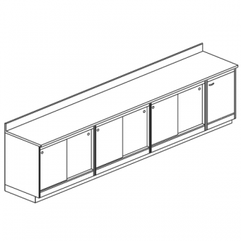 Rear bar counter with sliding doors length 350 cm