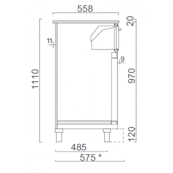 Coffee counter with drawer and grounds waste unit length 150 cm