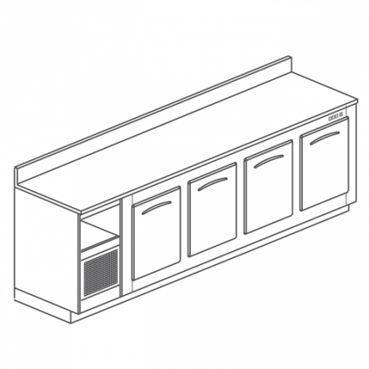 Refrigerated stainless steel bar counter with 4 doors 250 cm