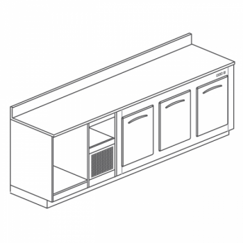 Refrigerated stainless steel bar counter with 3 doors 250 cm