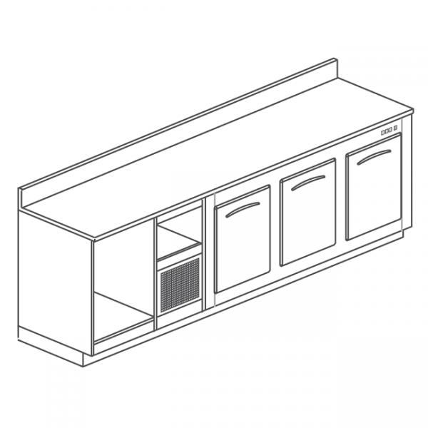 Refrigerated stainless steel bar counter with 3 doors 250 cm