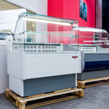 VETRINA REFRIGERATA ORIZZONTALE ESPOSITIVA VETRO CURVO PER GASTRONOMIA MOD. KIBUK