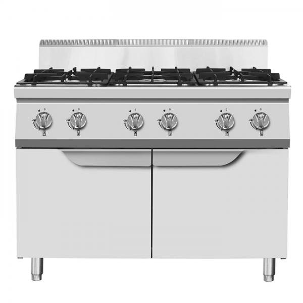 CUISINIÈRE À GAZ 6 FEUX SUR PLACARD DE 90 CM DE PROFONDEUR, PUISSANCE 53,5 KW