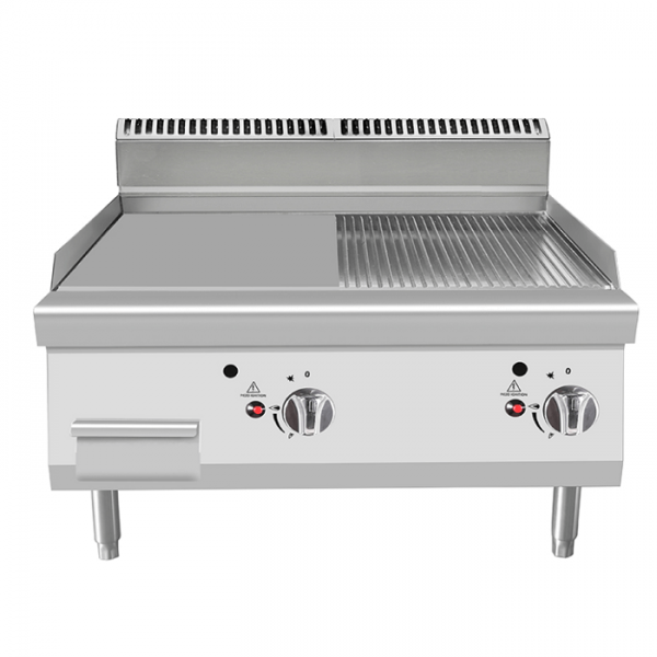 SMOOTH GAS GRIDDLE WITH MIXED COUNTER PLATE DEPTH 70 CM
