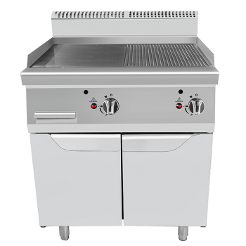 FRY TOP À GAZ AVEC PLAQUE À RAINURES LISSES SUR MEUBLE DE 70 CM DE PROFONDEUR