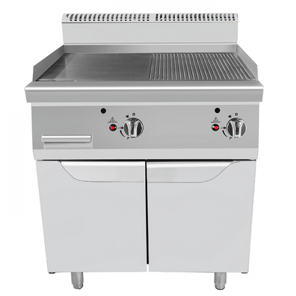 FRY TOP A GAS CON PIASTRA LISCIA-RIGATA SU VANO PROFONDITÀ 70 CM