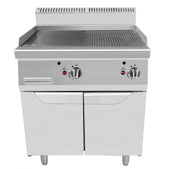 GAS GRIDDLE WITH SMOOTH-RIBBED PLATE ON A 70 CM DEPTH COMPARTMENT