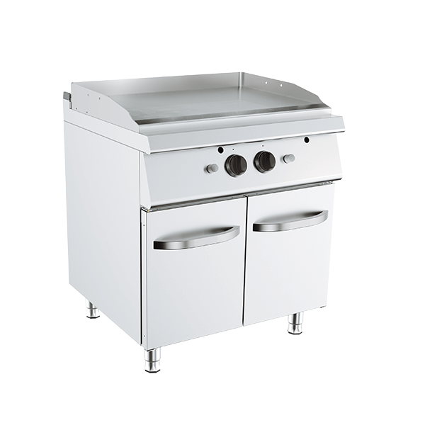 FRY TOP À GAZ AVEC DOUBLE PLAQUE LISSE SUR MEUBLE, PROFONDEUR 70 CM