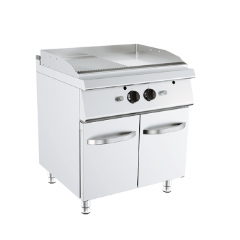 FRY TOP À GAZ AVEC PLAQUE LISSE ET NERVURÉE SUR MEUBLE, PROFONDEUR 70 CM