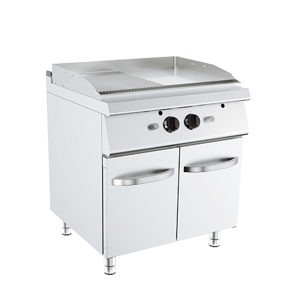 FRY TOP A GAS CON PIASTRA LISCIA E RIGATA SU MOBILE PROFONDITÀ 70 CM