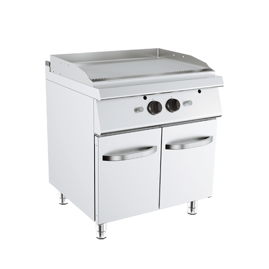 FRY TOP À GAZ AVEC PLAQUE DOUBLE NERVURÉE SUR MEUBLE, PROFONDEUR 70 CM