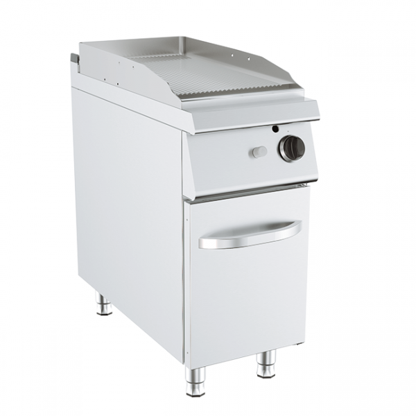 FRY TOP À GAZ AVEC PLAQUE NERVURÉE SUR MEUBLE, PROFONDEUR 90 CM