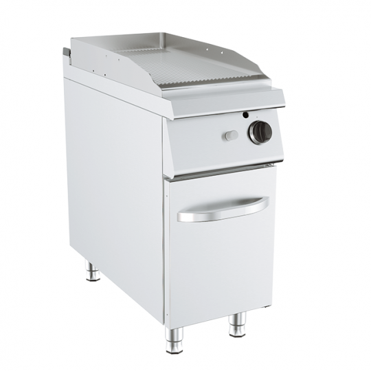 FRY TOP À GAZ AVEC PLAQUE NERVURÉE SUR MEUBLE, PROFONDEUR 90 CM