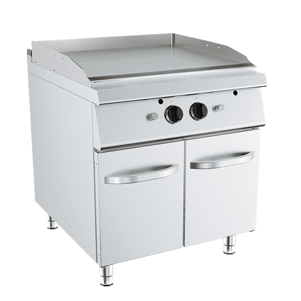 FRY TOP À GAZ AVEC DOUBLE PLAQUE LISSE SUR MEUBLE, PROFONDEUR 90 CM