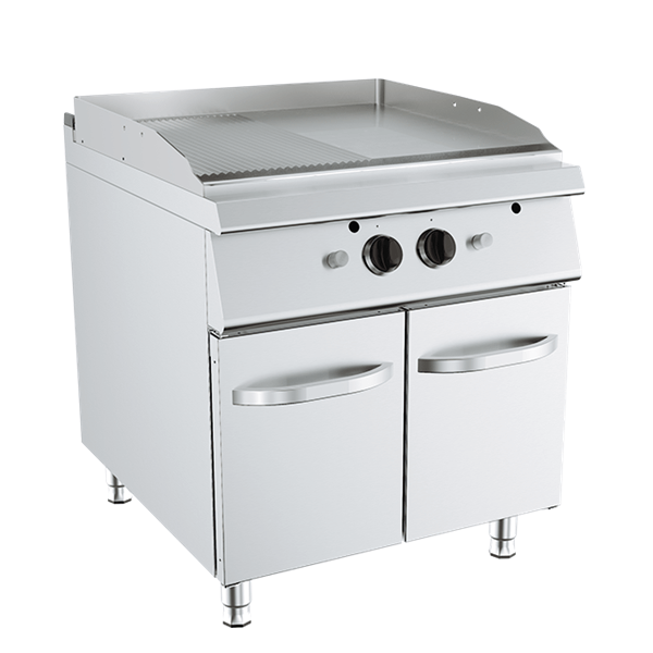 GAS GRIDDLE WITH SMOOTH AND RIBBED PLATE ON CABINET DEPTH 90 CM