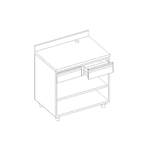 Open coffee machine counter with neutral drawer, knockers and splashback