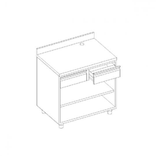 Open coffee machine counter with neutral drawer, knockers and splashback