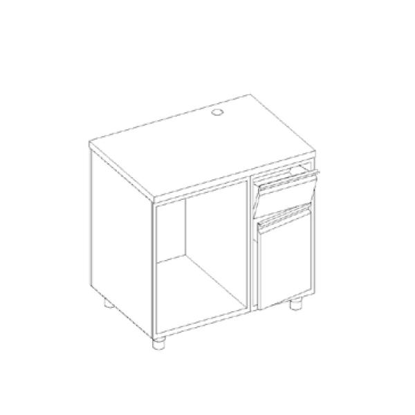 Open coffee machine counter with compartment and knock-out drawer