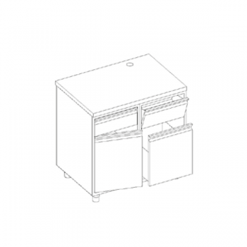 Coffee machine counter with two compartments, neutral drawer and knockers