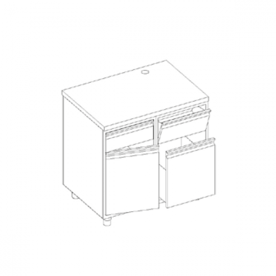 Coffee machine counter with two compartments, neutral drawer and knockers