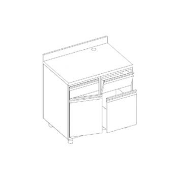 Coffee machine counter with two compartments, neutral drawer, knockers and backsplash