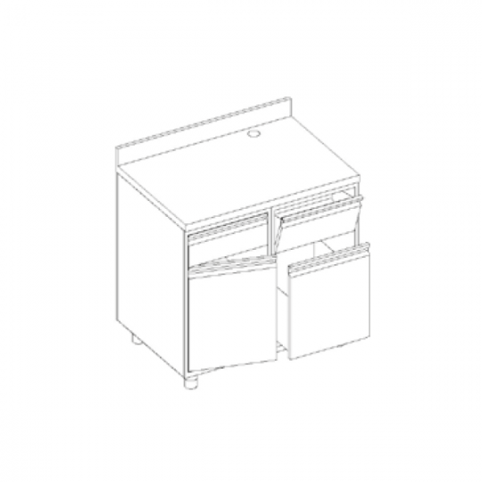 Coffee machine counter with two compartments, neutral drawer, knockers and backsplash