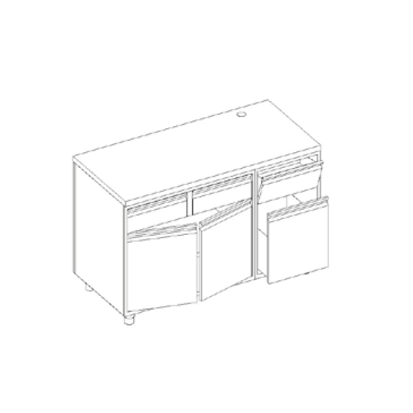 Coffee machine counter with 3 compartments, two neutral drawers and one knocker