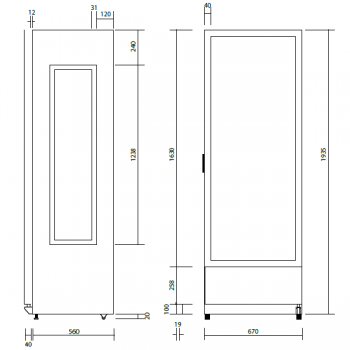 Armadio per stagionatura carne 80 kg con tre lati in vetro | 67 x 60 x H.195,5 cm