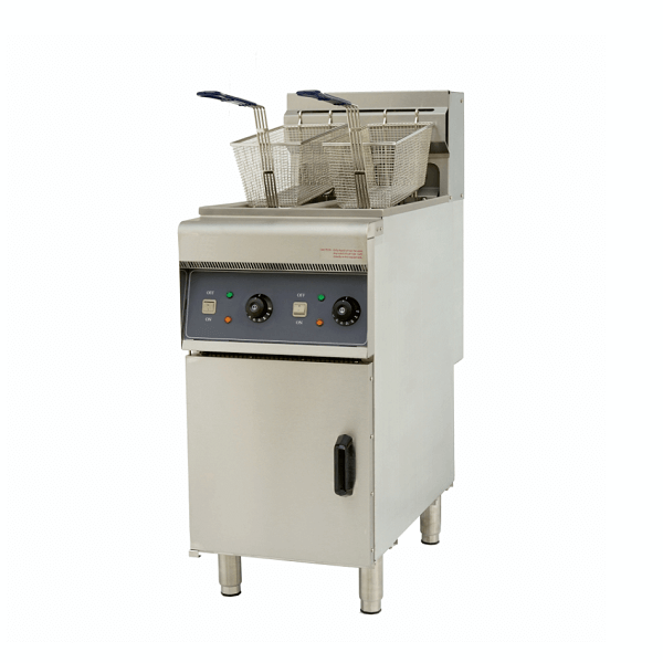 Friteuse électrique sur pied avec deux cuves de 10+10 L, profondeur 80 cm