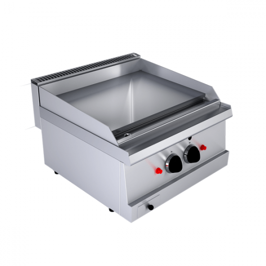 Fry top a gas con piastra liscia doppia da banco, profondità 60 cm, potenza 7 kW