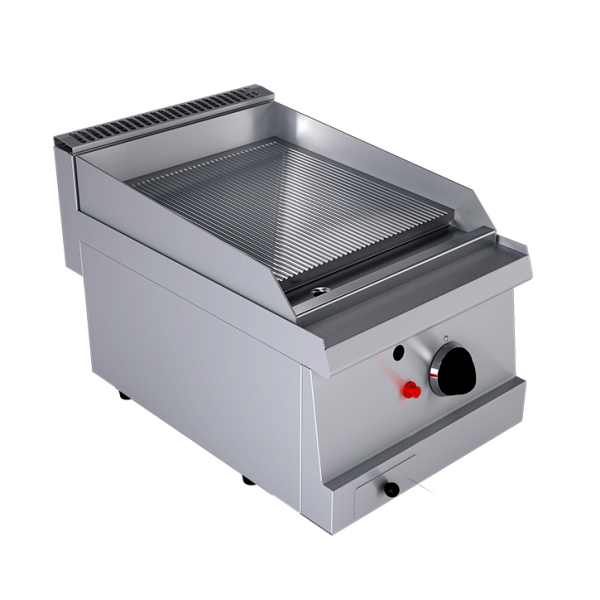 Plaque de cuisson à gaz avec plaque nervurée, profondeur 60 cm, puissance 6 kW