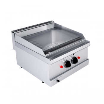 Fry top a gas con piastra rigata doppia da banco, profondità 60 cm, potenza 7 kW