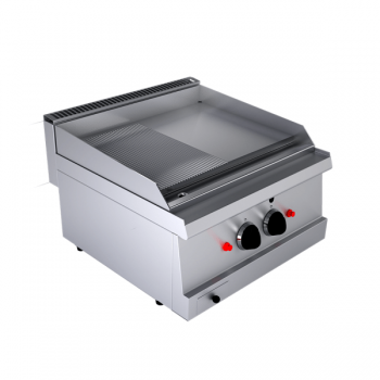 Fry top a gas con piastra liscia e rigata da banco, profondità 60 cm, potenza 7 kW