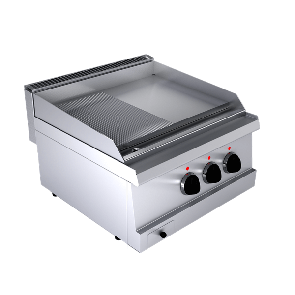 Fry top elettrico piastra liscia e rigata da banco, profondità 60 cm, potenza 6 kW