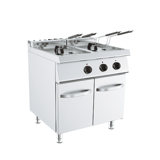 18 + 18 L electric fryer on cabinet, depth 70 cm, power 30 kW