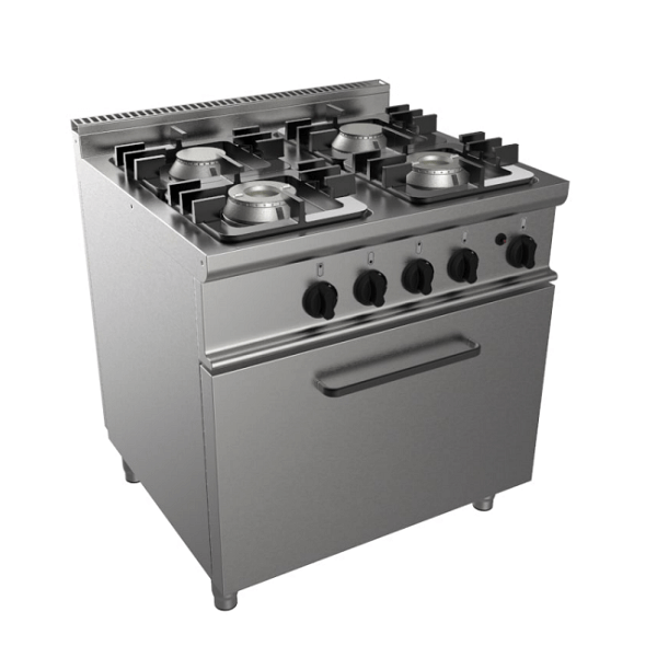 Cuisinière à gaz 4 feux avec four à gaz, profondeur 70 cm, puissance 32 kW