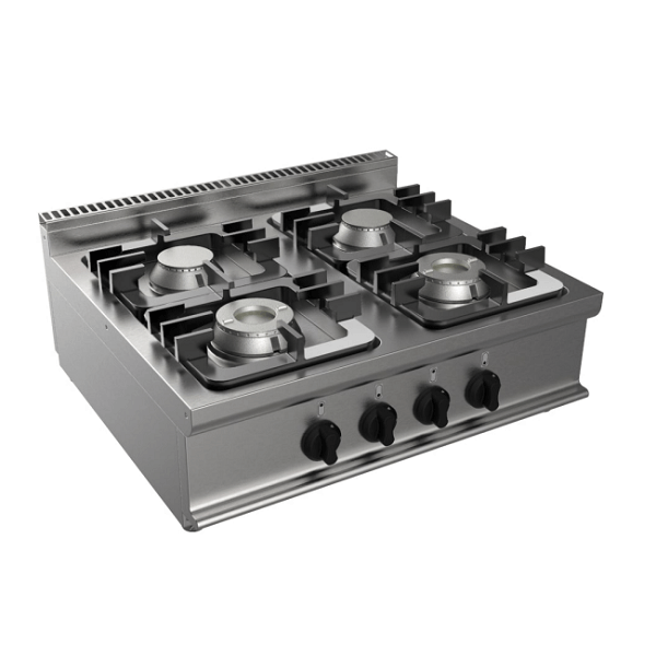 Cuisinière à gaz de comptoir 4 feux, profondeur 70 cm, puissance 18 kW