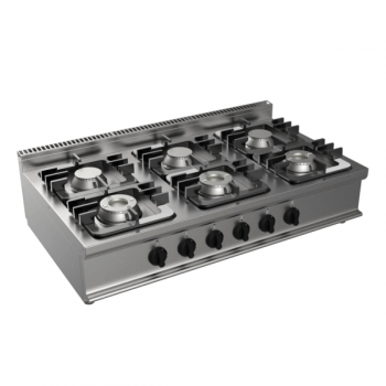 Cucina a gas 6 fuochi da banco profondità 70 cm, potenza 27 kW