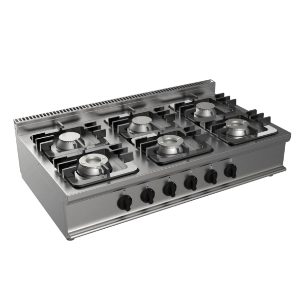 Cuisinière à gaz de comptoir 6 feux, profondeur 70 cm, puissance 27 kW