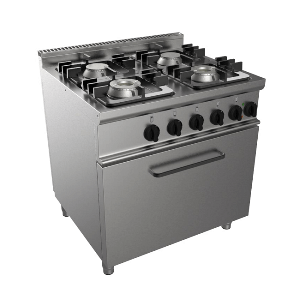 Cuisinière à gaz 4 feux avec four électrique, profondeur 70 cm, puissance des brûleurs 18 kW
