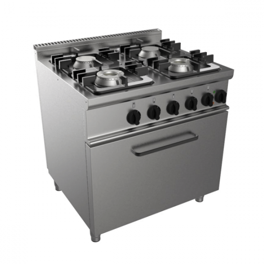 Cucina a gas 4 fuochi su forno elettrico profondità 70 cm, potenza bruciatori 18 kW