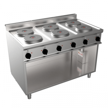 Cuisinière électrique 6 plaques sur meuble de 70 cm de profondeur, puissance 15,6 kW